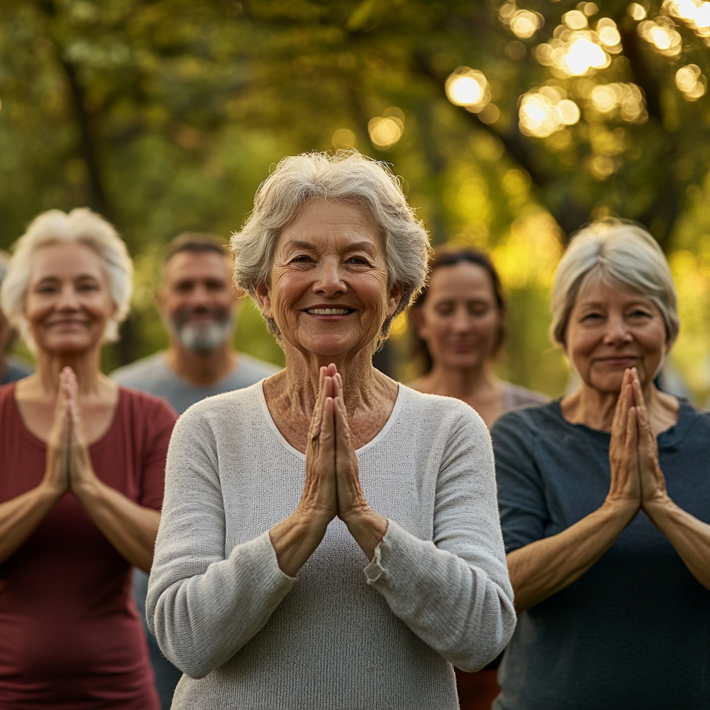 Старша жінка практикує йогу